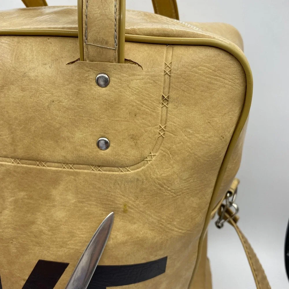 Vintage Nike Large Duffel Bag Tan Faux Leather Retro Sport Travel PDX Collect Y2